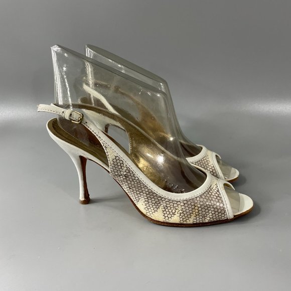 Dolce & Gabbana Women's High Heel Embossed Slingback Peep Toe Sandals, 37.5 - Picture 2 of 12